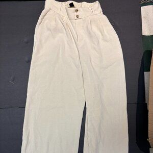 Tullea Women’s White Linen Wide-Leg Flow Pants – Size S – Lightweight